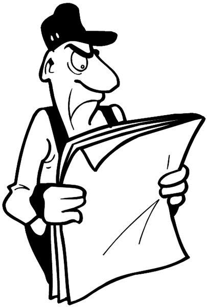 Angry man reading newspaper vinyl decal. Customize on line. Newspapers Communication 064-0175